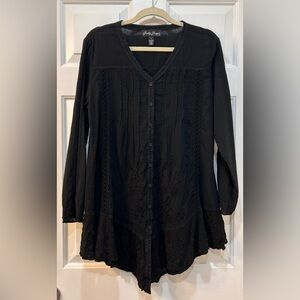 Gretty Zueger Peruvian Cotton Black Tunic Blouse Size S Boho Artisan Whimsigoth